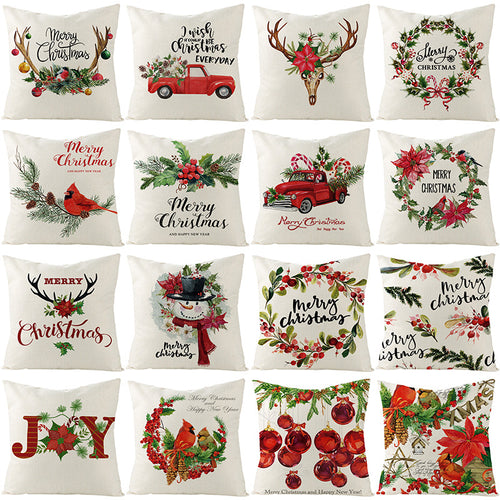 Funda de cojín de lino con Papá Noel, 45×45 cm