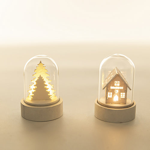 Casita luminosa de madera para decoración navideña